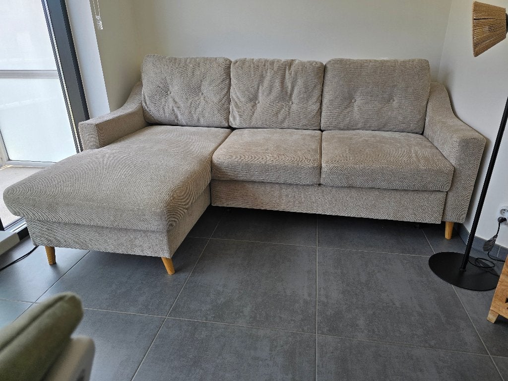 3zit zetel met longchair, Ophalen, 125 tot 150 cm, Hout, Driepersoons