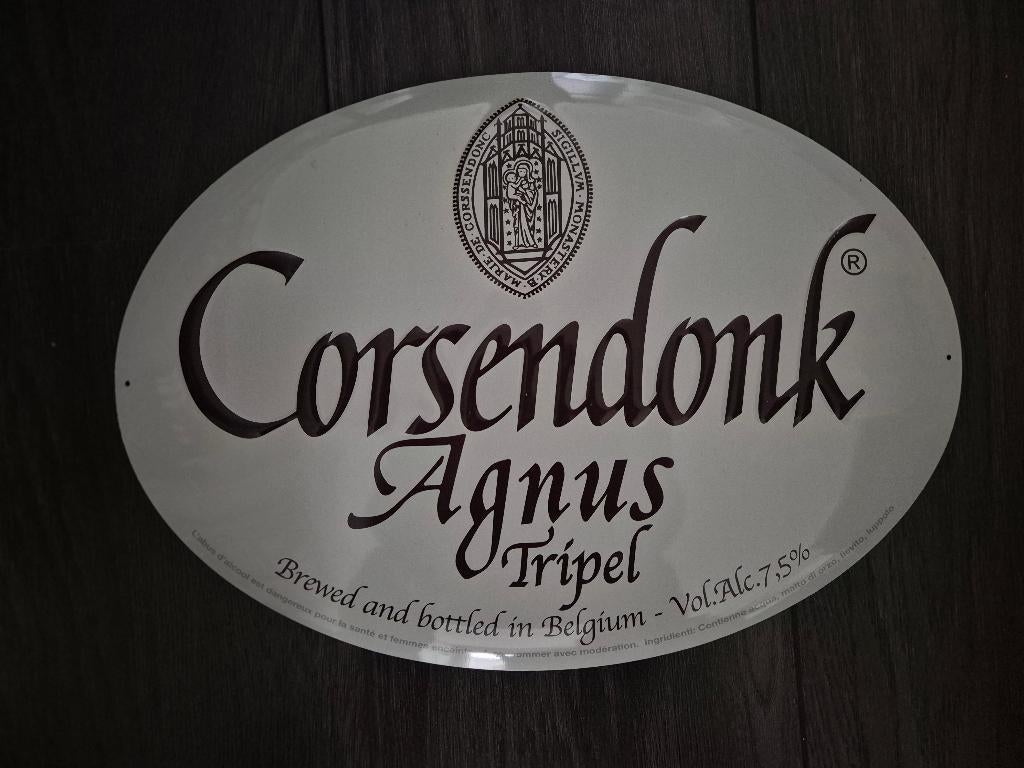 Reclamebord Agnus Tripel - Brouwerij Corsendonk, Verzamelen, Biermerken, Ophalen, Zo goed als nieuw, Reclamebord, Plaat of Schild