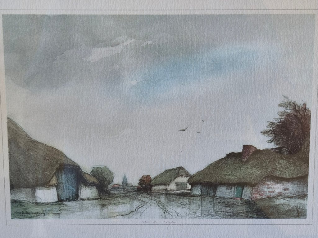 Ets "Na de Regen" (32 x 32 cm), Ingelijst, Ophalen of Verzenden, 32 cm, Landschap