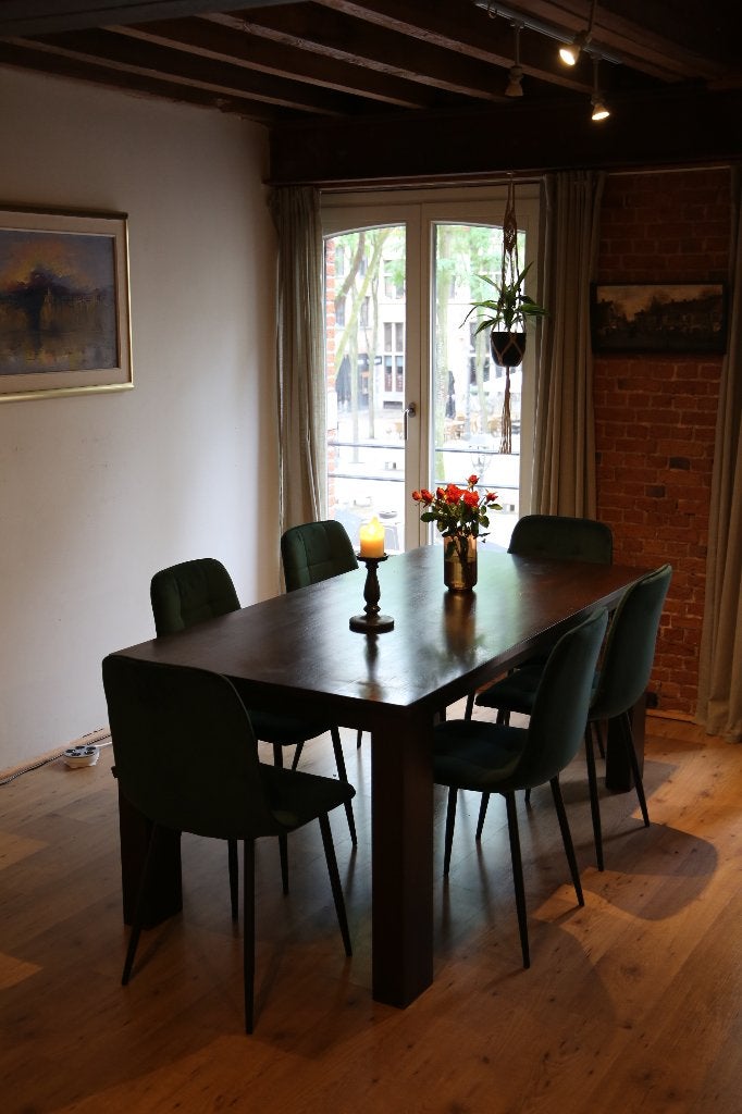 Massief houten eettafel 180 90 cm – 6 personen, Huis en Inrichting, Tafels | Eettafels, Ophalen, Gebruikt, 50 tot 100 cm, Vijf personen of meer