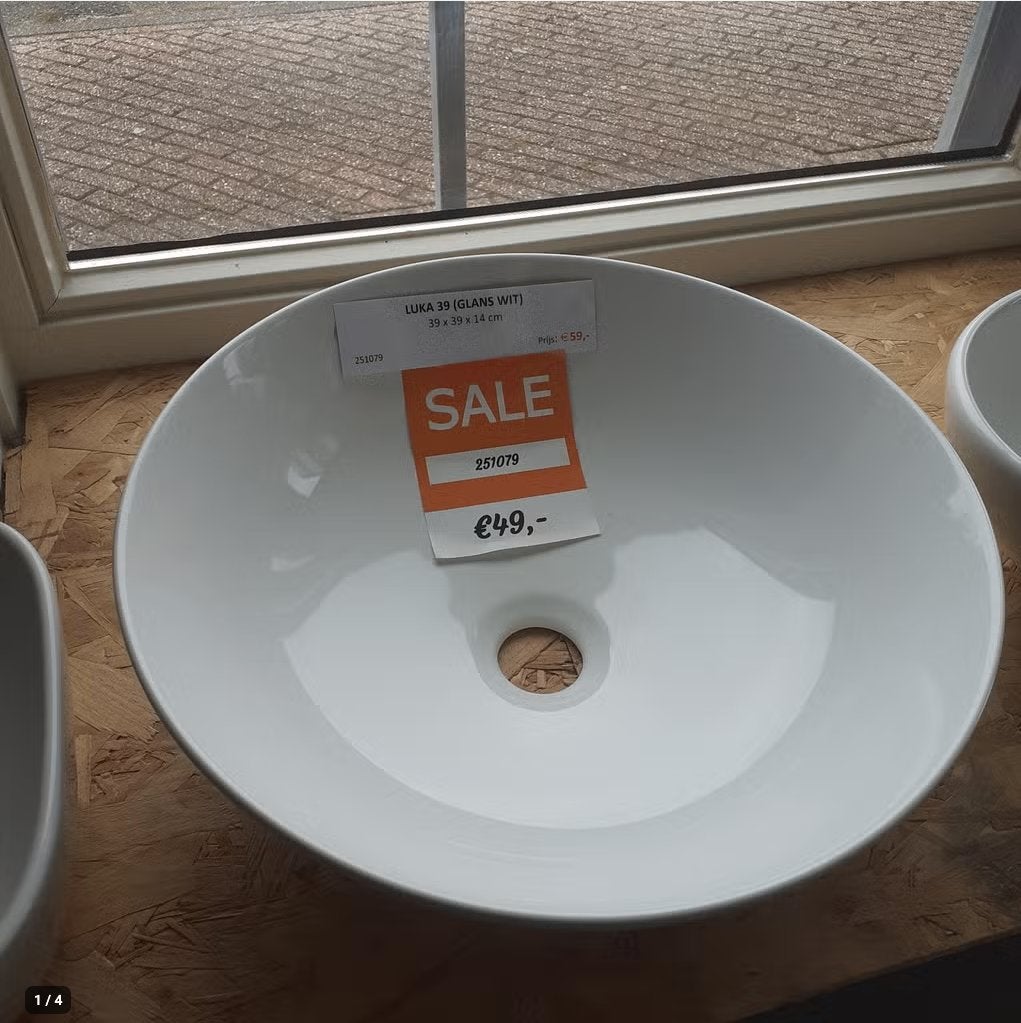 KORTING! Luka 39, waskom, glans wit, rond, schaalvormig, Ophalen of Verzenden, Nieuw, Wit