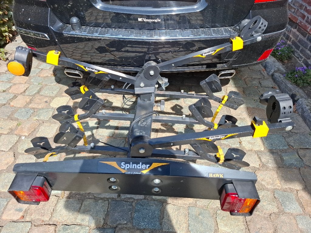 Fietsdrager Spinder Hawk voor 3 fietsen, Ophalen, 3 fietsen of meer, Brede banden, Zo goed als nieuw