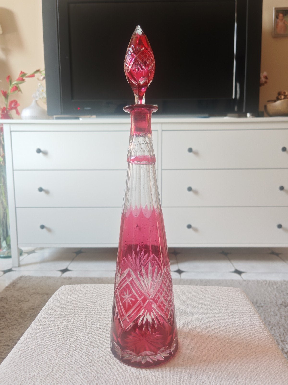 Carafe à liqueur en cristal Val Saint-Lambert rouge rubis, Antiquités & Art, Enlèvement