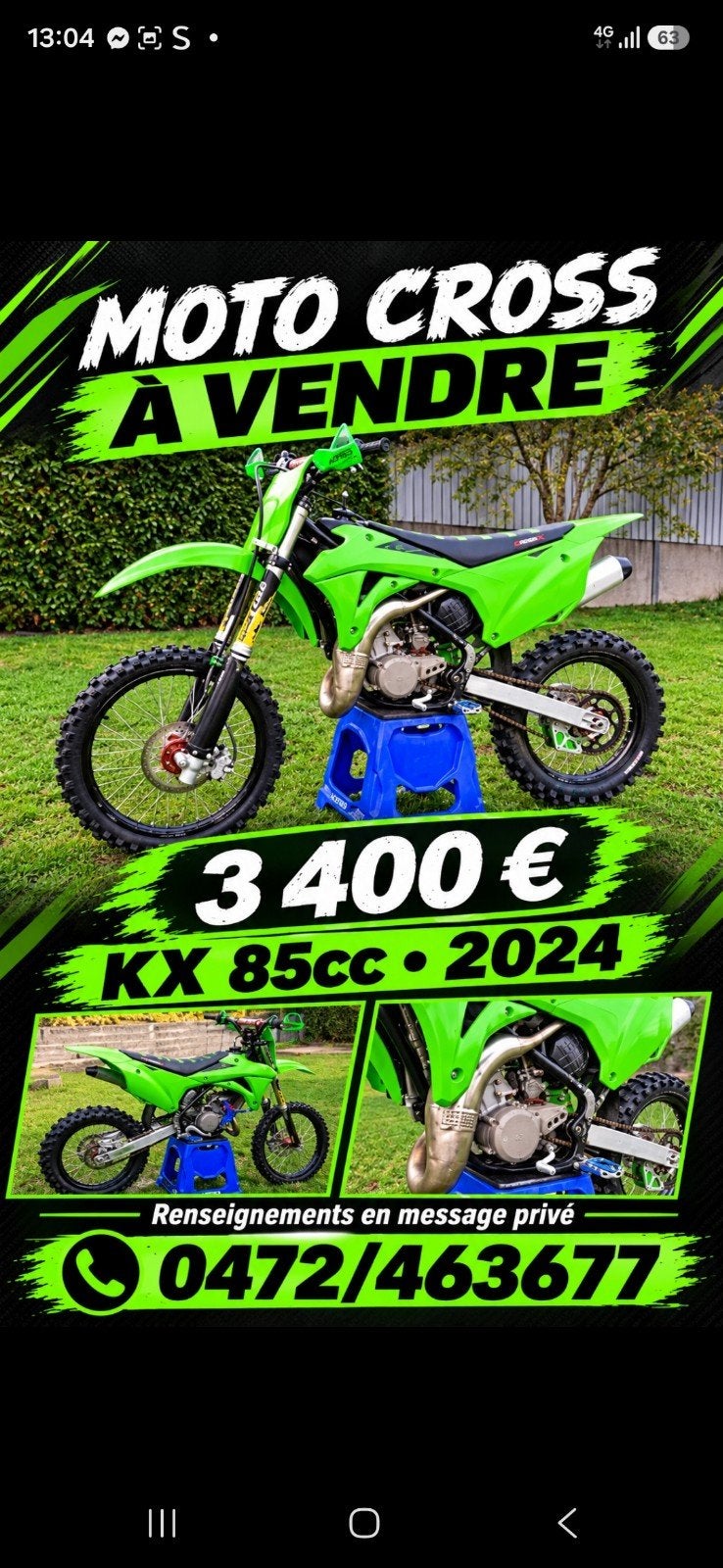 kawasaki 85cc de 2024, 85 cm³, Échappement sport, Moto de cross, 12 à 35 kW