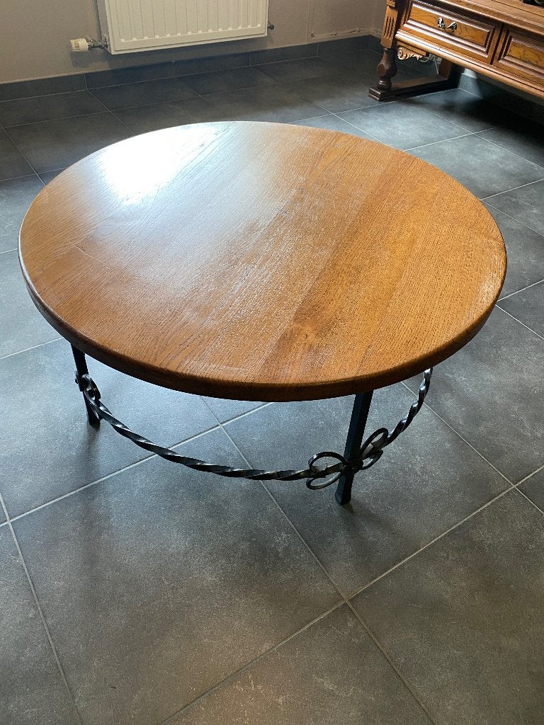 Ronde salontafel met smeedijzeren onderstel, Huis en Inrichting, Ophalen, Gebruikt, 50 tot 100 cm, Rond