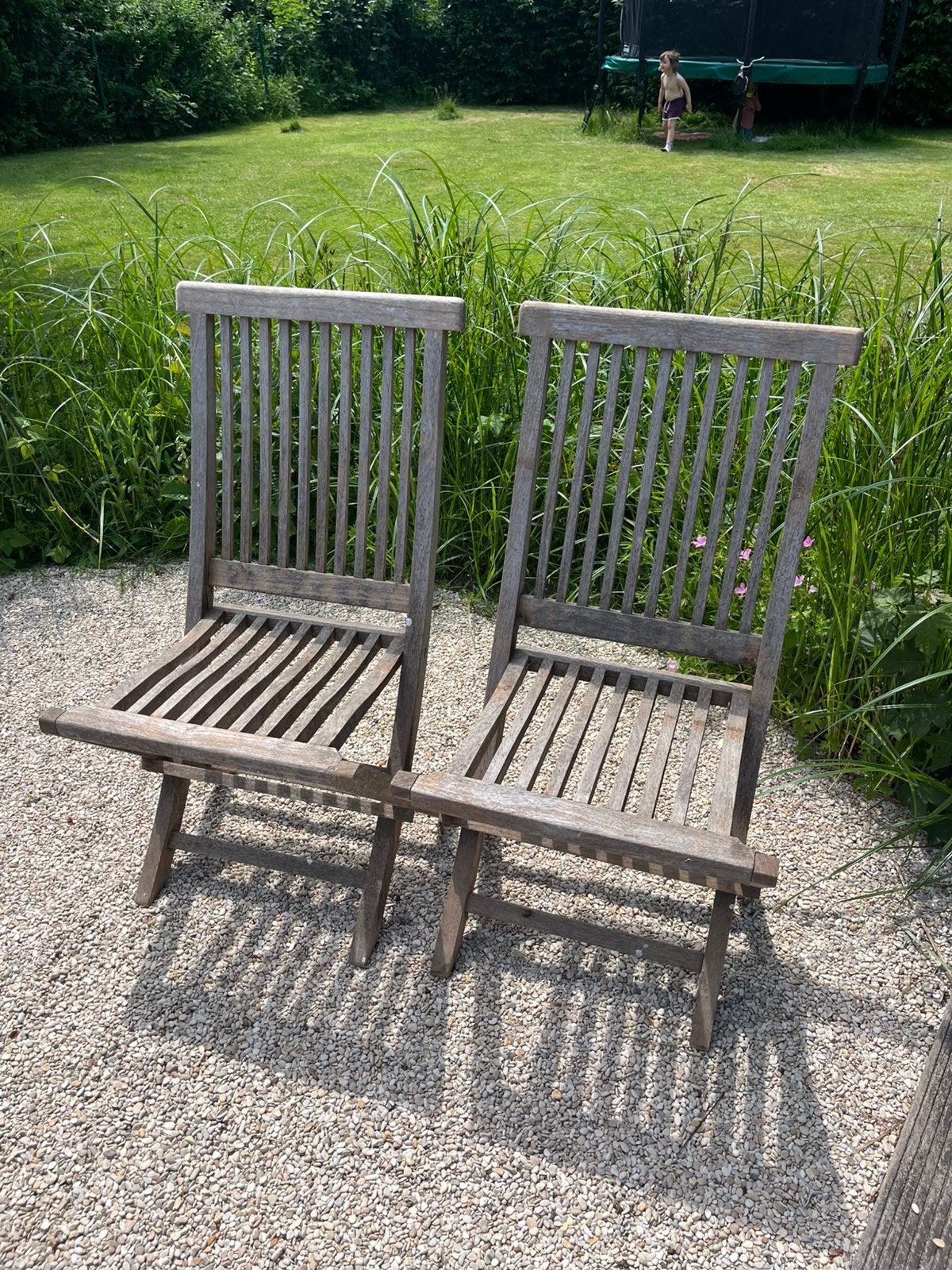 Tuinstoel in teak 2 stuks, Ophalen, Zo goed als nieuw, Inklapbaar