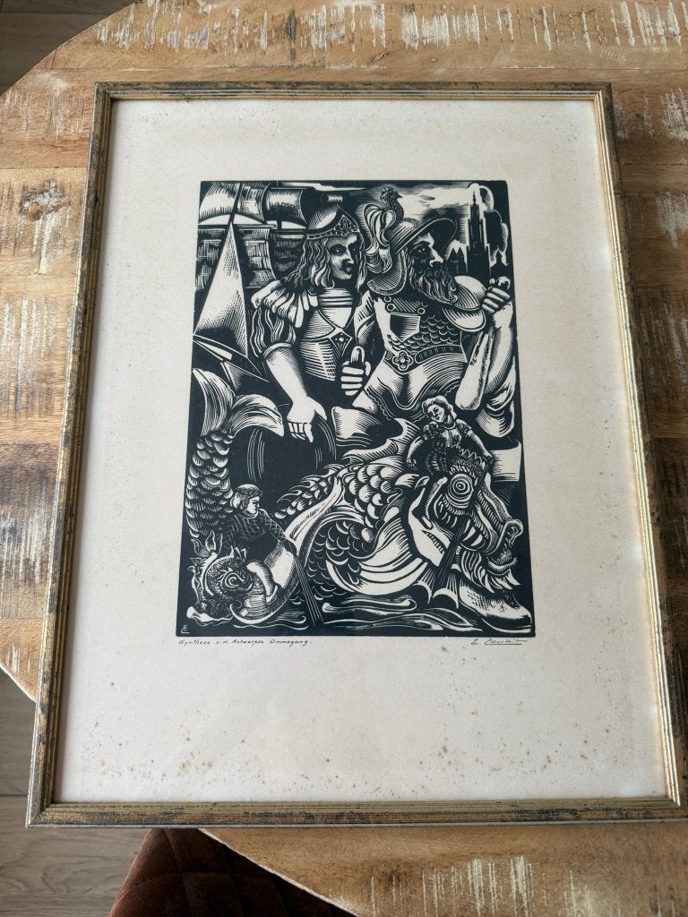Gravure sur bois, Elsa Courtoit - Synthèse des environs d'An, 46 cm, Enlèvement ou Envoi, 1950 - 1999, Signé