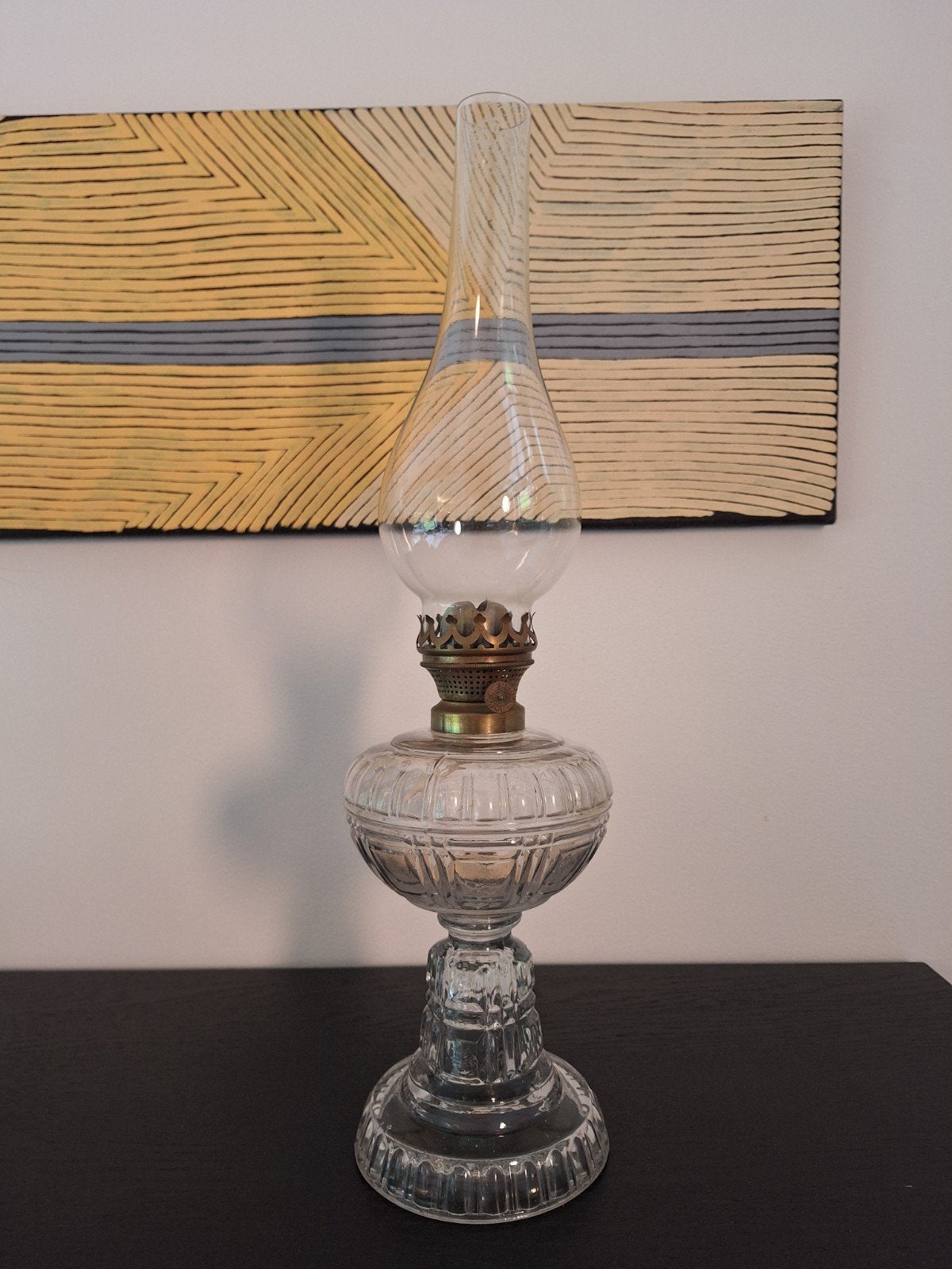 Gegoten glazen petroleumlamp-D.F. Belgica, Ophalen