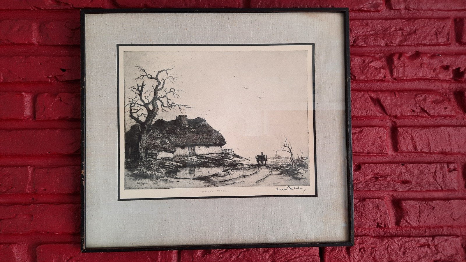 Ets Kempische hoeve Dirk Baksteen, Antiek en Kunst, Ophalen, Ets