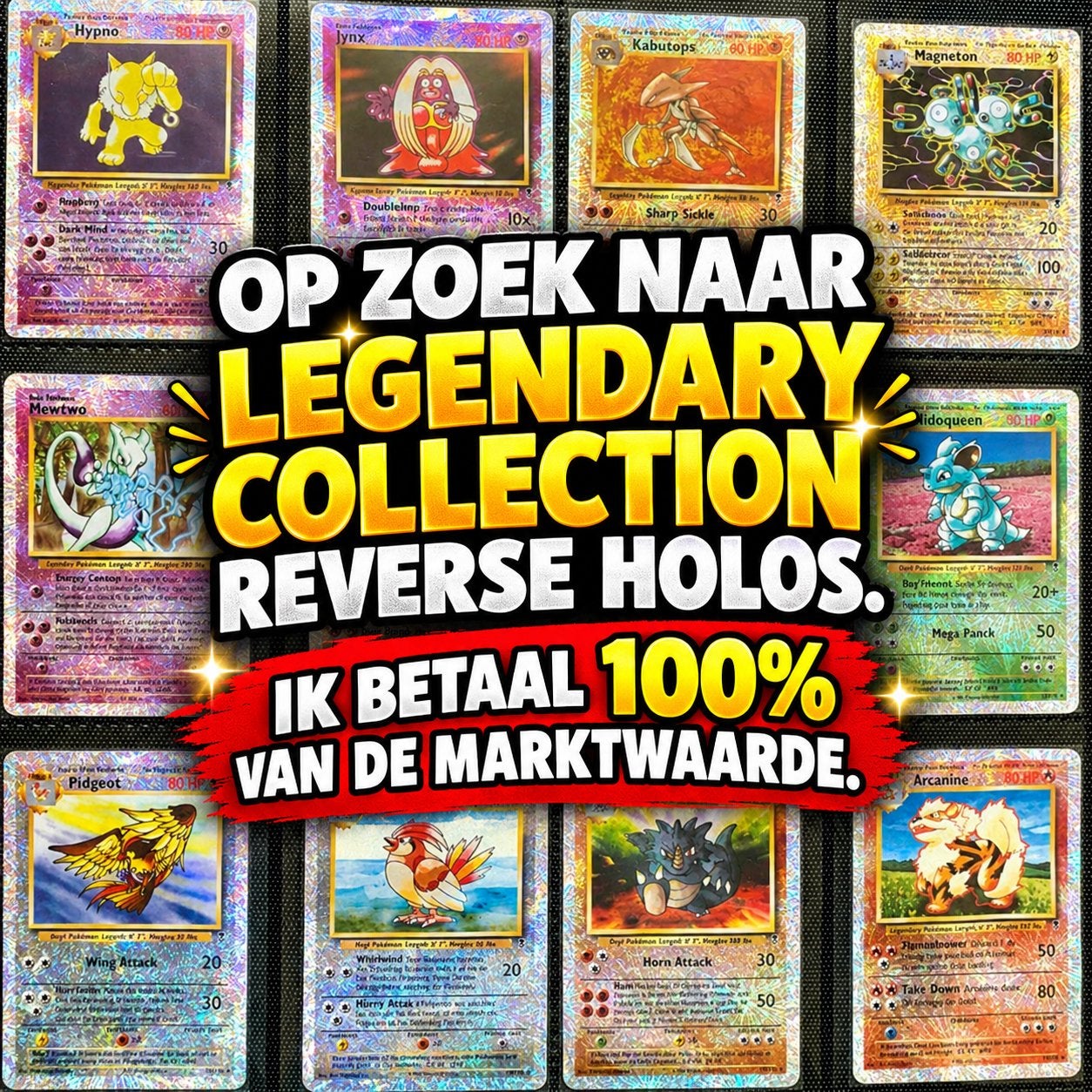 Opzoek naar Pokemon legendary collection!, Ophalen, Gebruikt, Meerdere kaarten, Foil