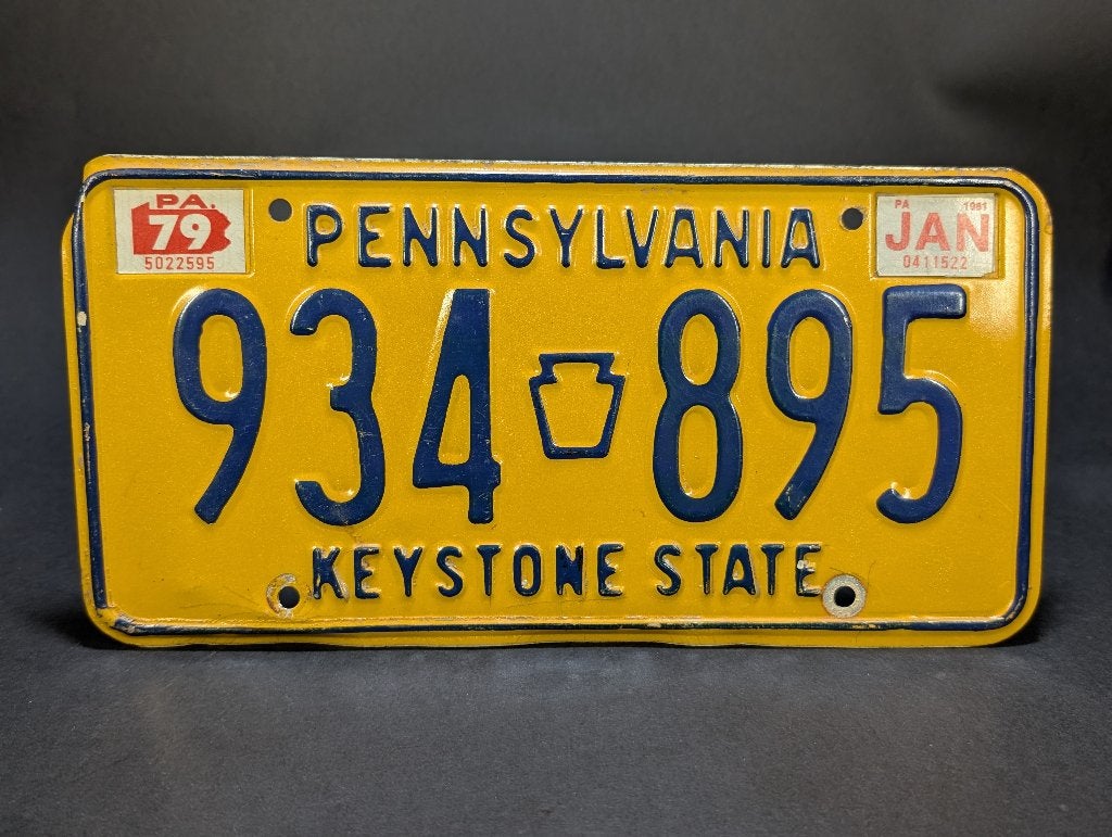Pennsylvania License Plate 1979 (USA), Jaune, Métal, Objet de décoration, Vintage
