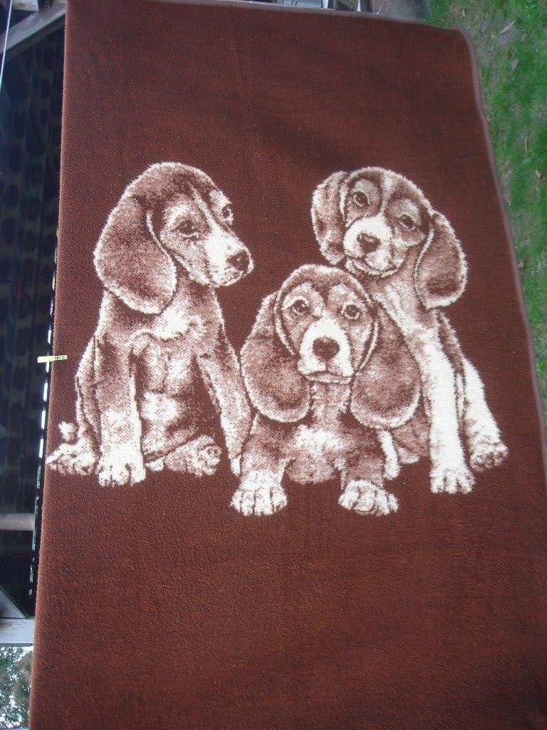 1 persoons deken met 3 honden, Ophalen, Gebruikt, Eenpersoons, Beige