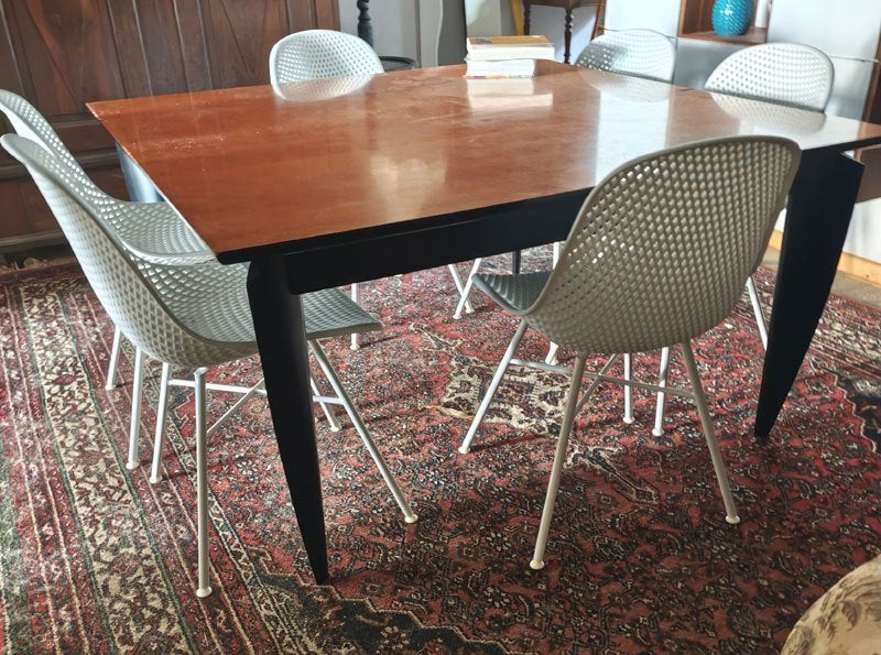 Vintage tafel en 6 stoelen, Ophalen, Zo goed als nieuw