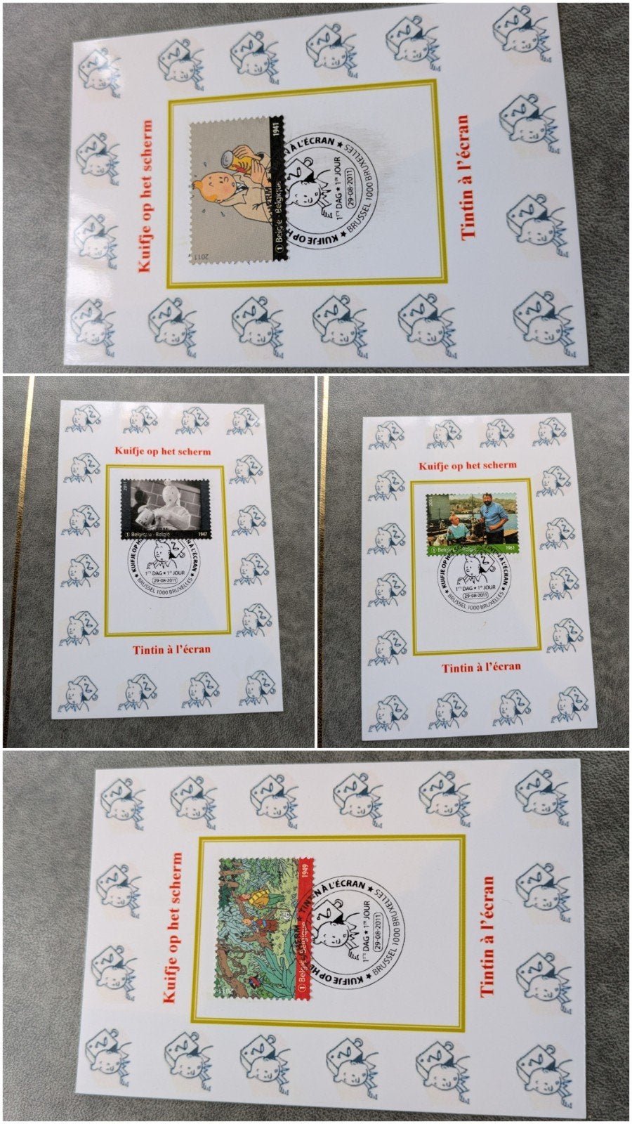 7 cartes du premier jour avec tampon Tintin et tampon du pre, Enlèvement, Comme neuf, Autres thèmes, Autres types
