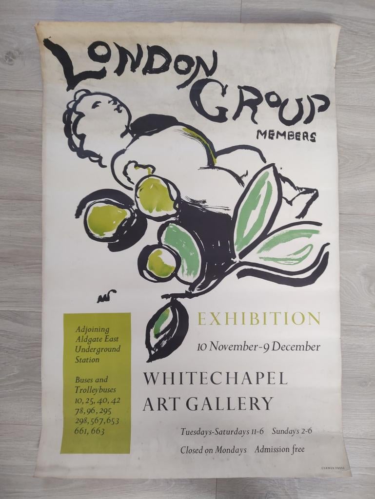 Très ancienne affiche d'exposition art London Group Members, Enlèvement