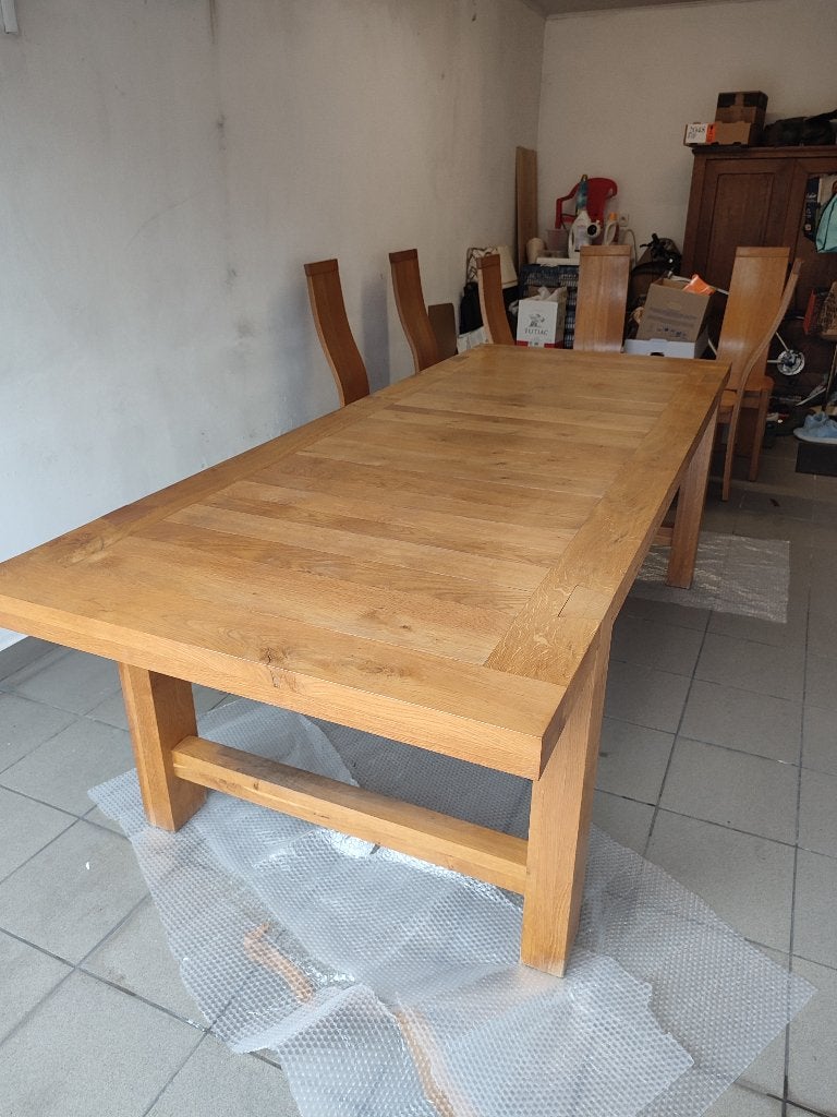 Imposante eettafel met 6 Design stoelen - bend wood, Ophalen, Eikenhout