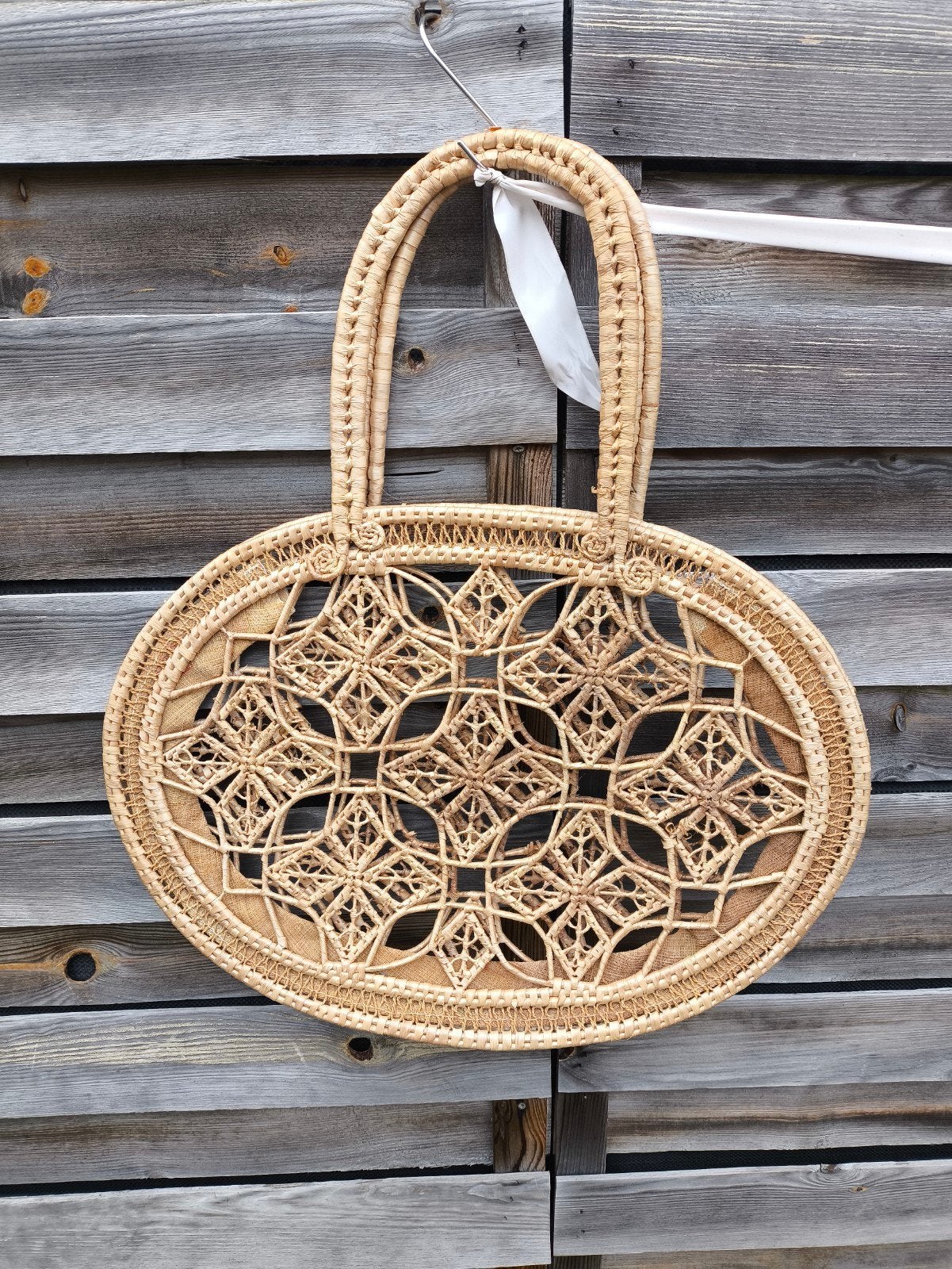 Prachtige XL Vintage Handgeweven Iraca Palm Tas, Bijoux, Sacs & Beauté, Enlèvement ou Envoi, Utilisé, Beige, Autres types