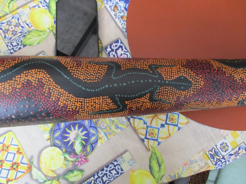 teakhouten didgeridoo uit Australie (130 cm) handgeschilderd, Musique & Instruments, Enlèvement, Comme neuf