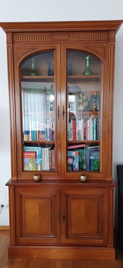 Vitrinekast / Bibliotheekkast in massieve kerselaar, Ophalen, Met deur(en), 100 tot 150 cm, 200 cm of meer