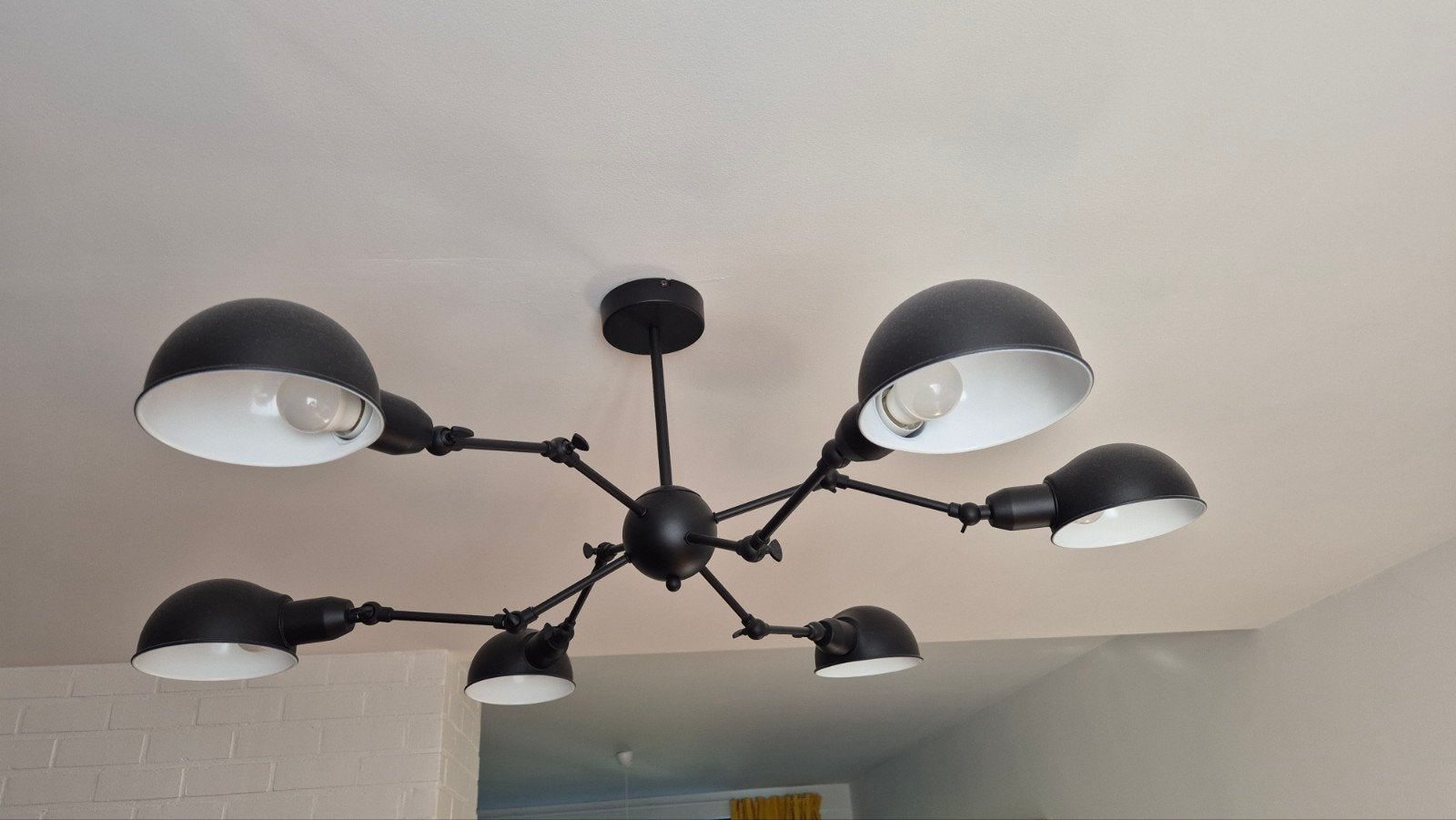 lustre design industriel 6 branches métal noir, Comme neuf, Enlèvement, E27 (grand), Industriel