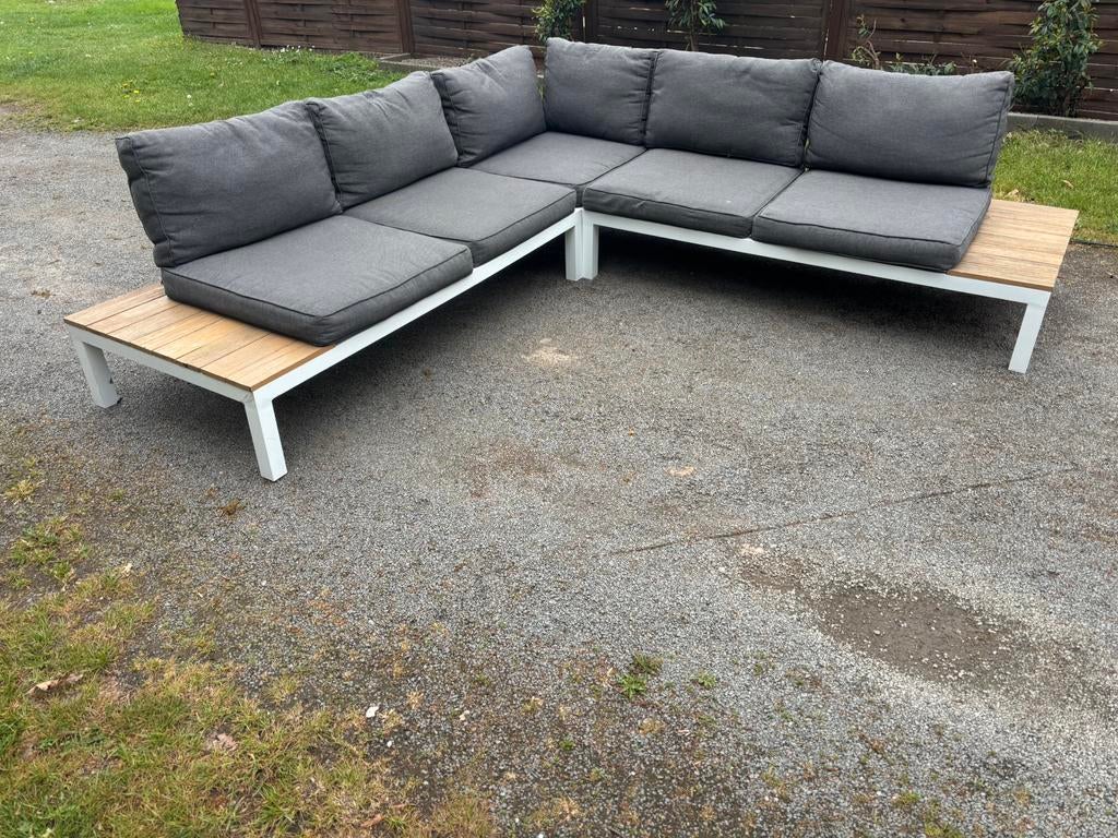 Loungeset aluminium wit met polywood en donkergrijze kussens, Tuin en Terras, Ophalen, Zo goed als nieuw, Aluminium, Loungeset