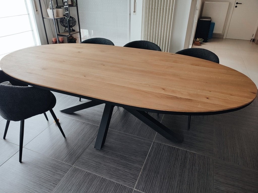 Eiken eettafel 10p (128cm op 250cm), Comme neuf, 100 à 150 cm, Enlèvement, Chêne