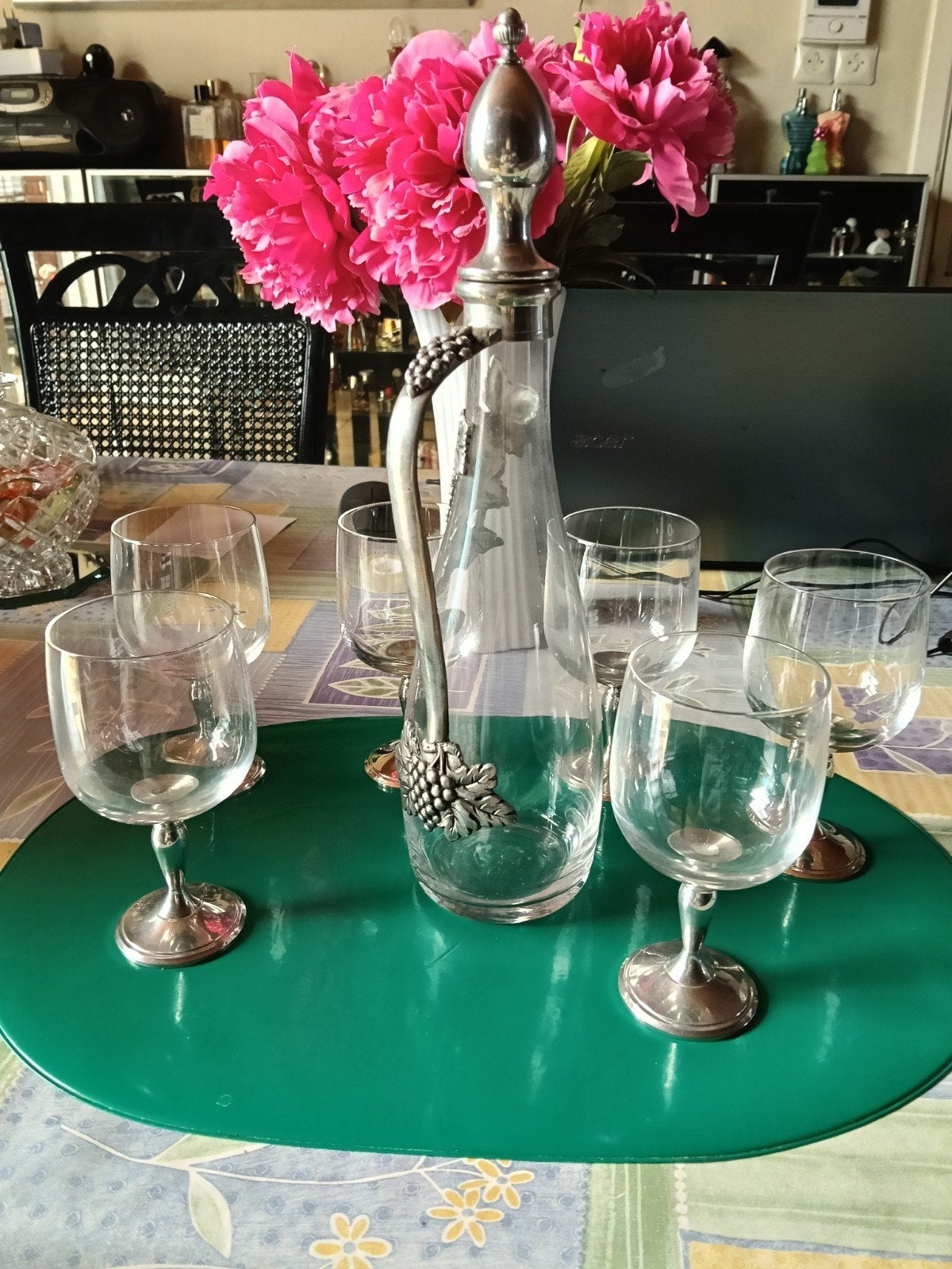 Vintage wijnkaraf kristal en glazen, Ophalen of Verzenden