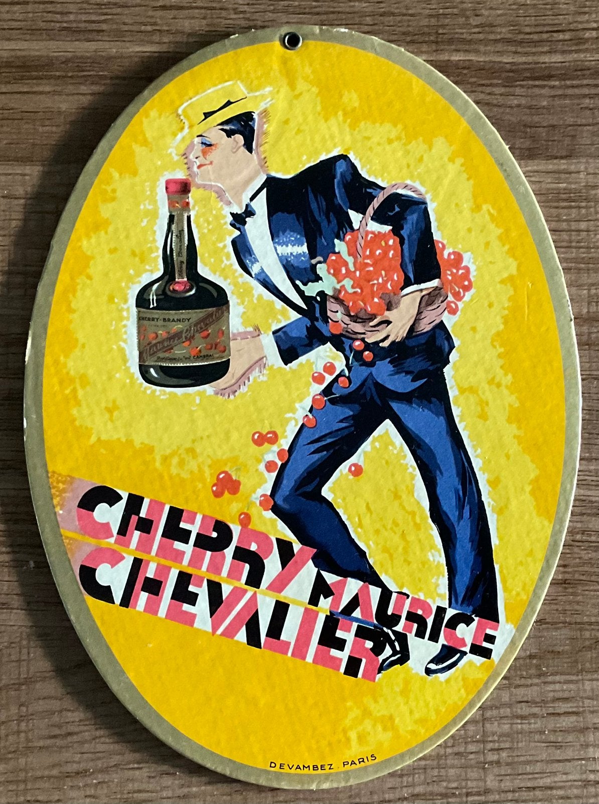 Reclamebord CHERRY MAURICE CHEVALIER BRANDY LIKEUR, Ophalen of Verzenden, Zo goed als nieuw, Reclamebord