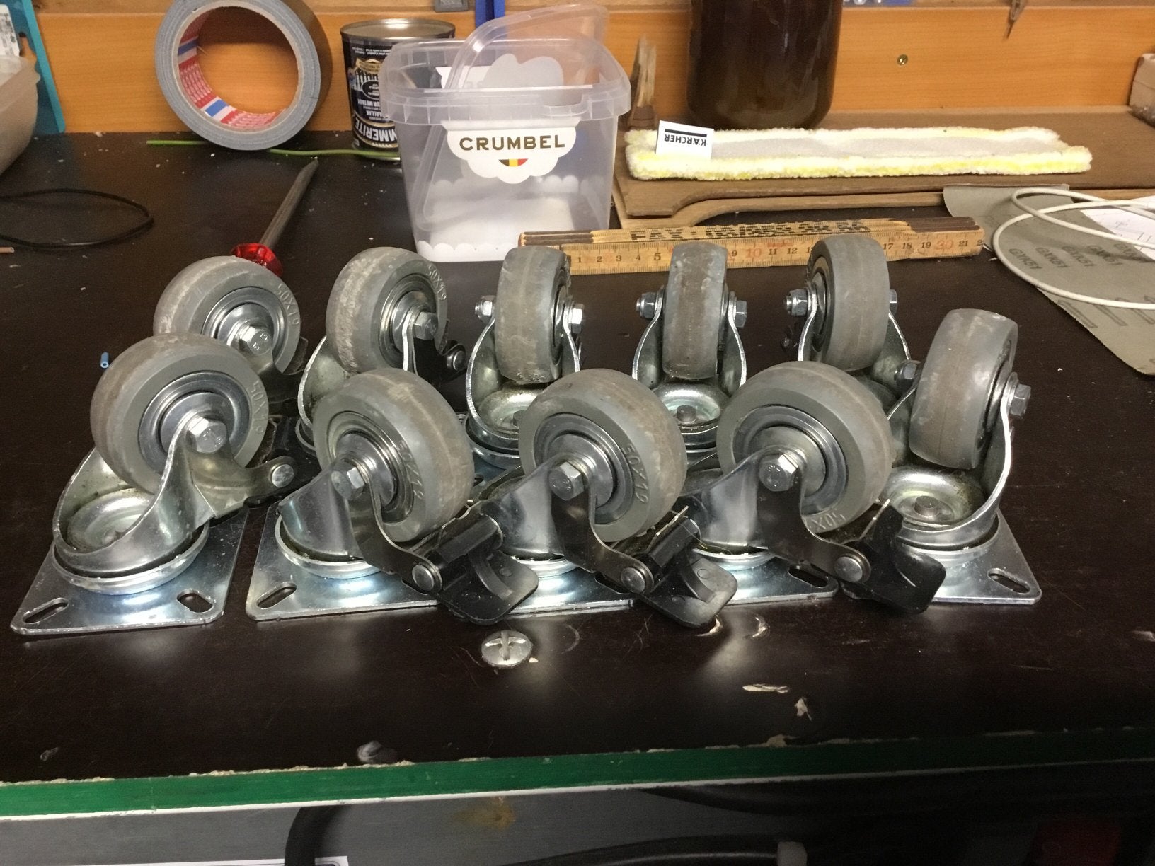 Set van 10 zwenkwielen  7cm hoogte, Doe-het-zelf en Bouw, Ophalen, Gebruikt