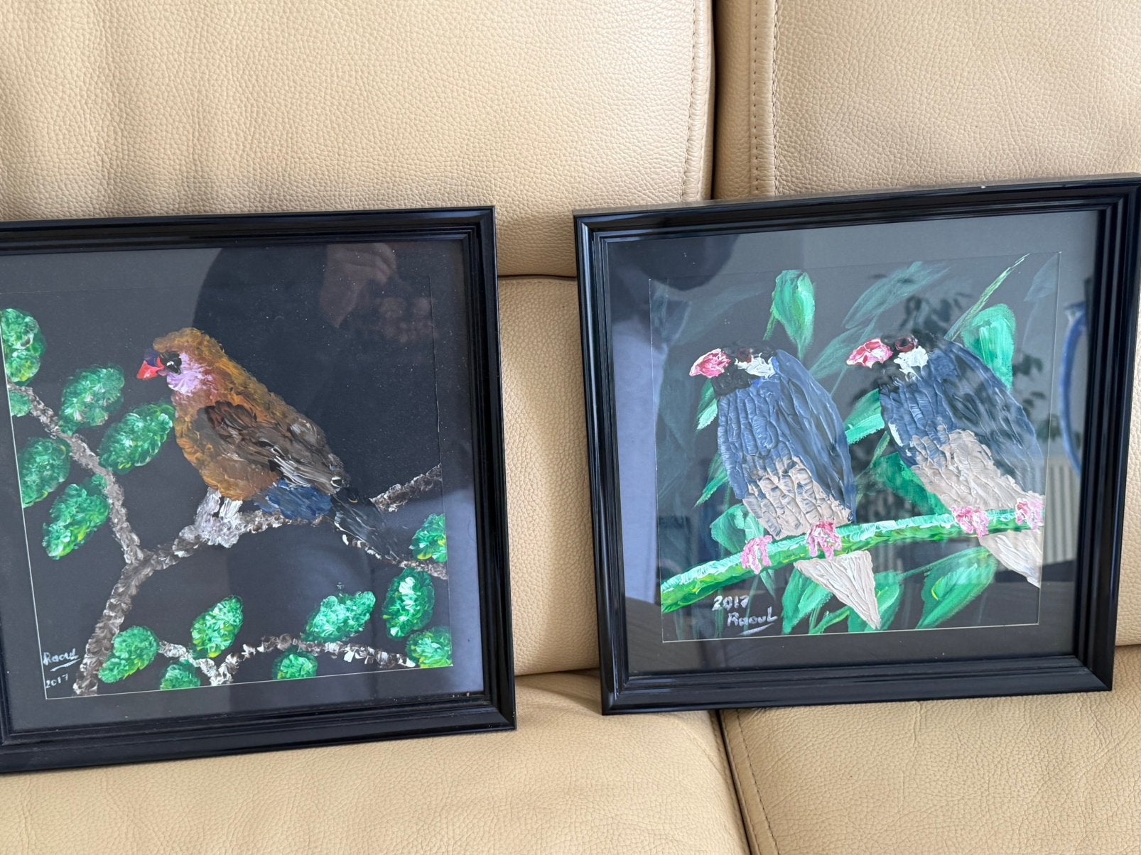 2 originele vingerschilderijen – Raoul Cambier – 2017, Antiek en Kunst, Ophalen, Gesigneerd, Dieren