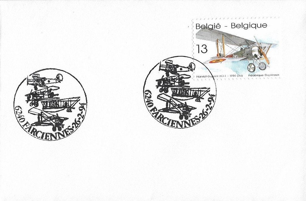 1994 - BELGIQUE - FDC Anciens avions [Y&T 2540] + FARCIENNES, Neuf, Non oblitéré, Avec enveloppe, Aviation