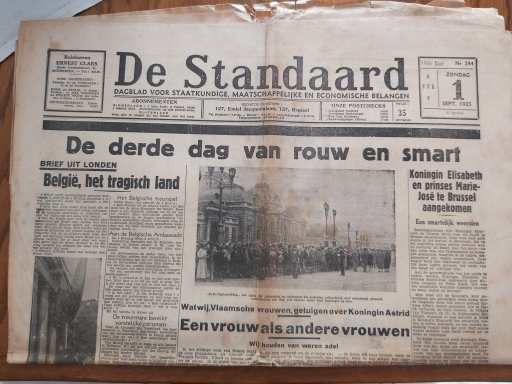 Koninklijke familie Astrid Prinses België Belgique Ongeval, Envoi, Journal