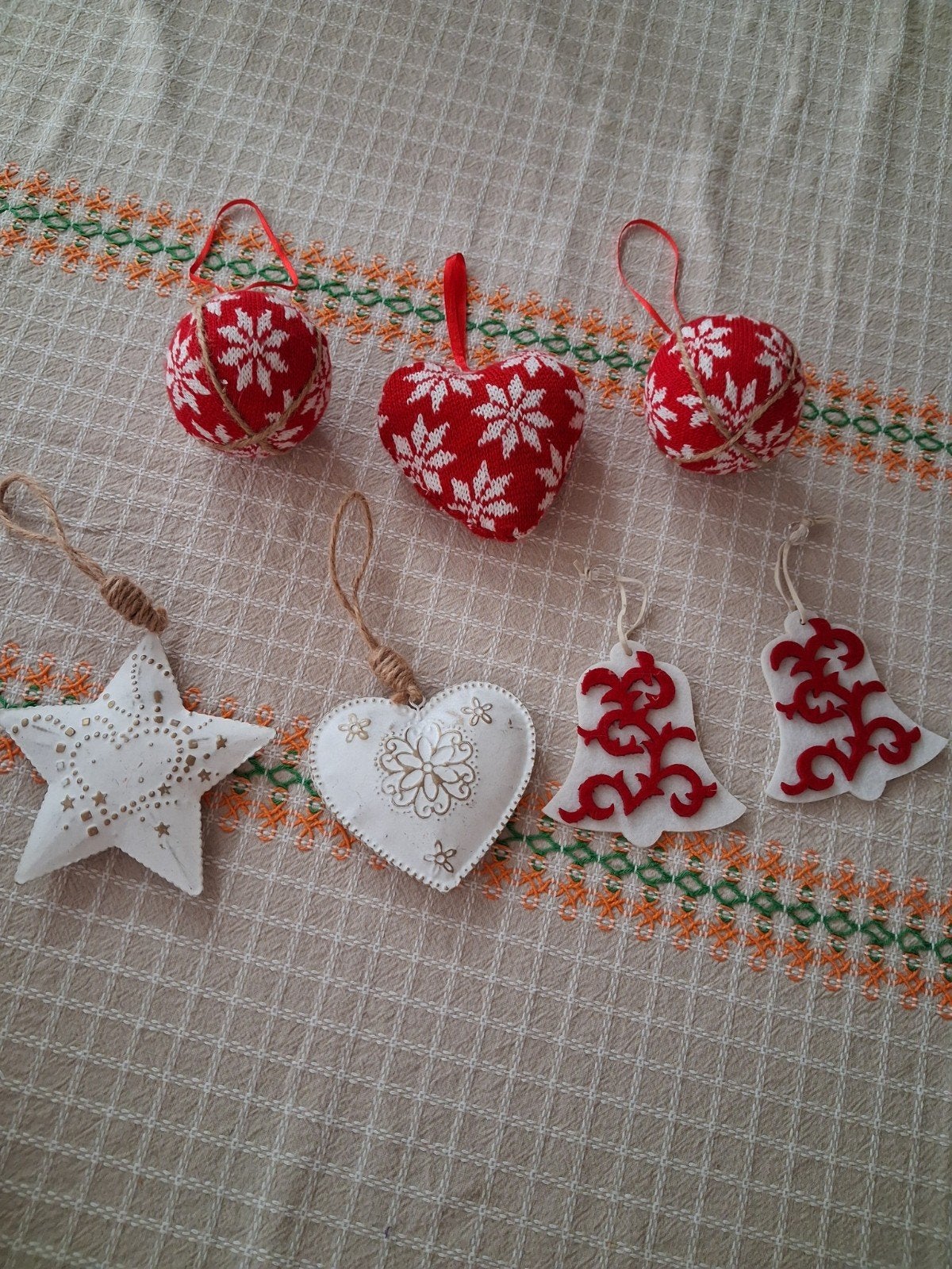 Kerstboom decoratie 7 stuks rood wit, Diversen, Ophalen of Verzenden