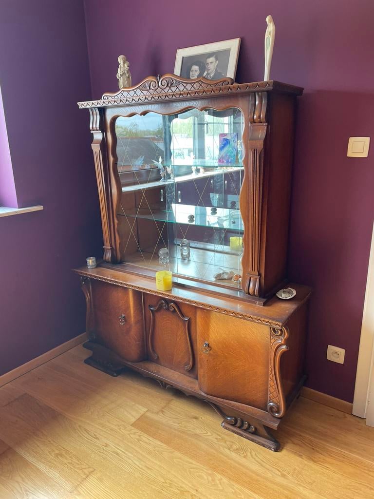 Antieke kast met glas, Antiek en Kunst, Ophalen