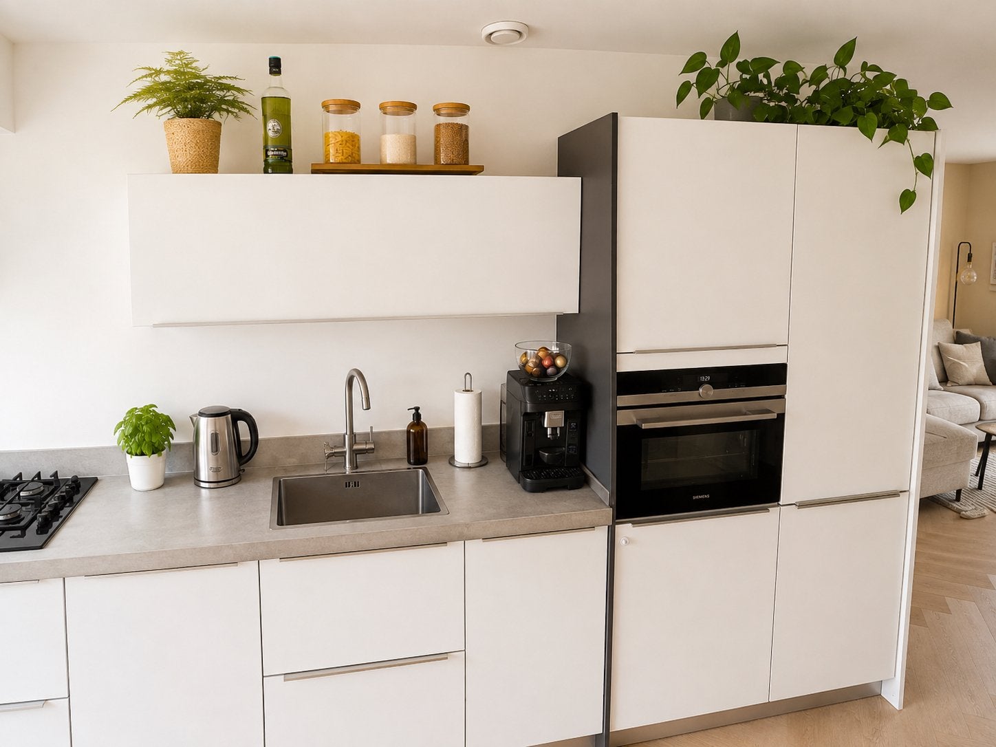✨ CUISINE DROITE BLANCHE ÉLÉGANTE 435 cm ✨, Synthétique, Enlèvement ou Envoi, Brillant ou Laqué, Comme neuf