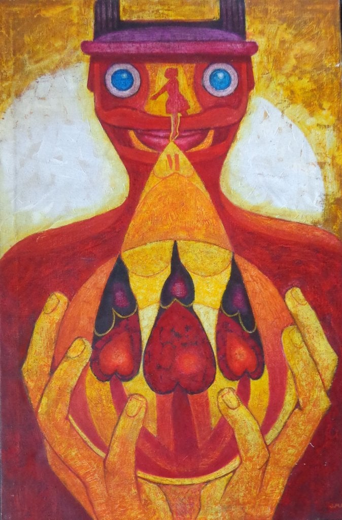JOAN MARTI / DES COEURS / OLIEVERF DOEK / 125x85cm / KADER, Antiquités & Art, Enlèvement, Signé, Peinture à l'huile