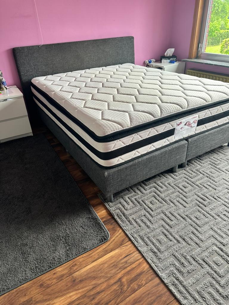 Boxspring 160x200 donkergrijs, Ophalen, Zo goed als nieuw