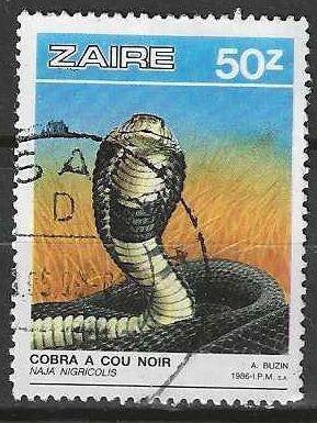 Zaire 1987 - Yvert 1243 - De Zwartkeelspuugcobra - 50 z (ST), Verzenden, Gestempeld