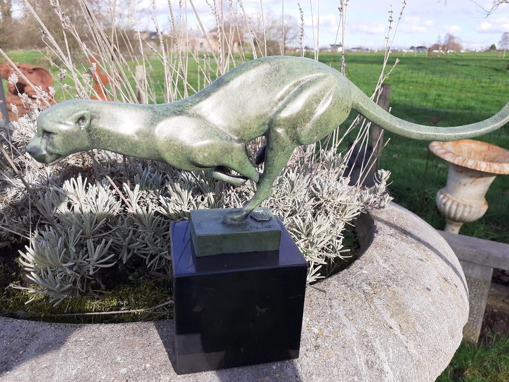 PANTER, POEMA IN BRONS GESIGNEERD MILO TIJDENS DE RACE, Antiek en Kunst, Ophalen of Verzenden, Brons