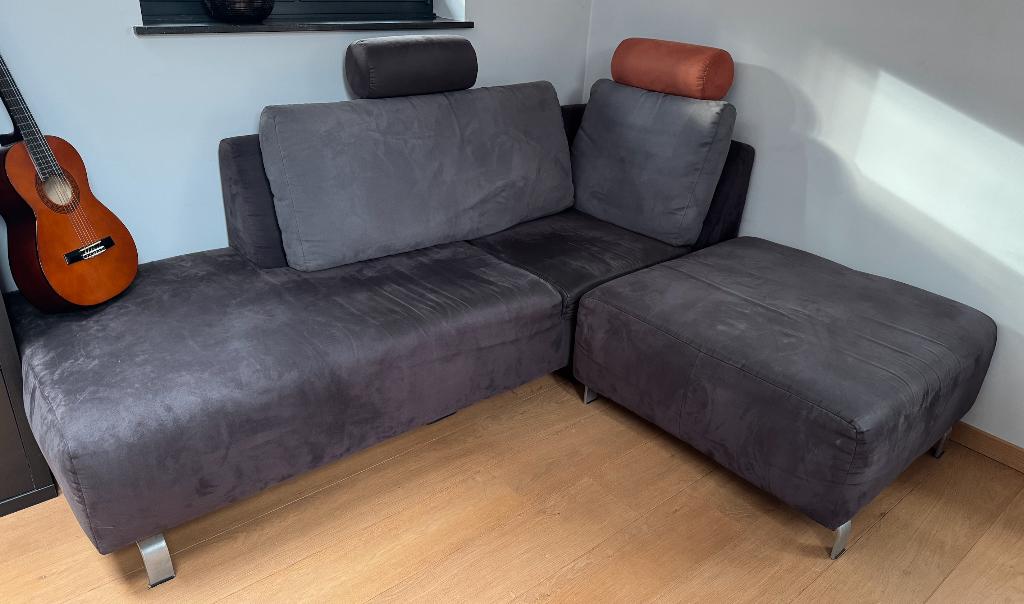 Lounge zetel met poef, Huis en Inrichting, Ophalen, Gebruikt, Minder dan 75 cm, Driepersoons