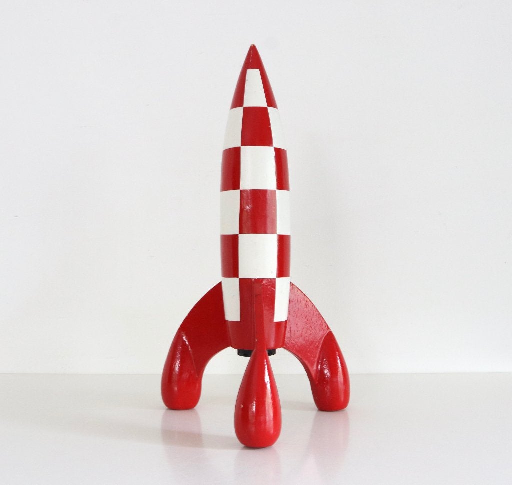 Vintage houten raket gemaakt naar Kuifje - Tintin, Ophalen of Verzenden, Hout