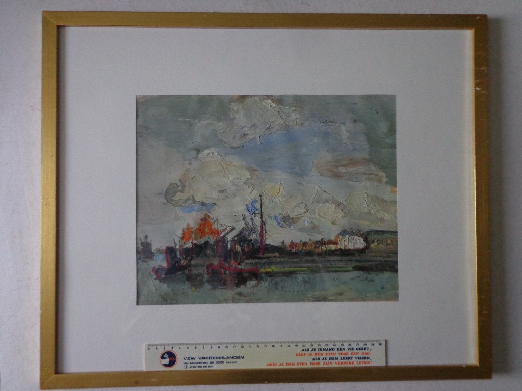 Fraai expressionistisch schilderij van Jack Godderis 1948, Papier/karton, Gesigneerd, Olieverf, Landschap
