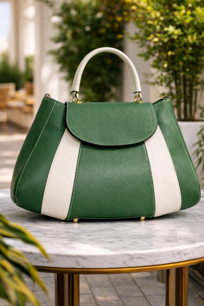 Italiaanse Leren Handtas – Tijdloze Elegantie, Enlèvement ou Envoi, Neuf, Vert, Sac à main