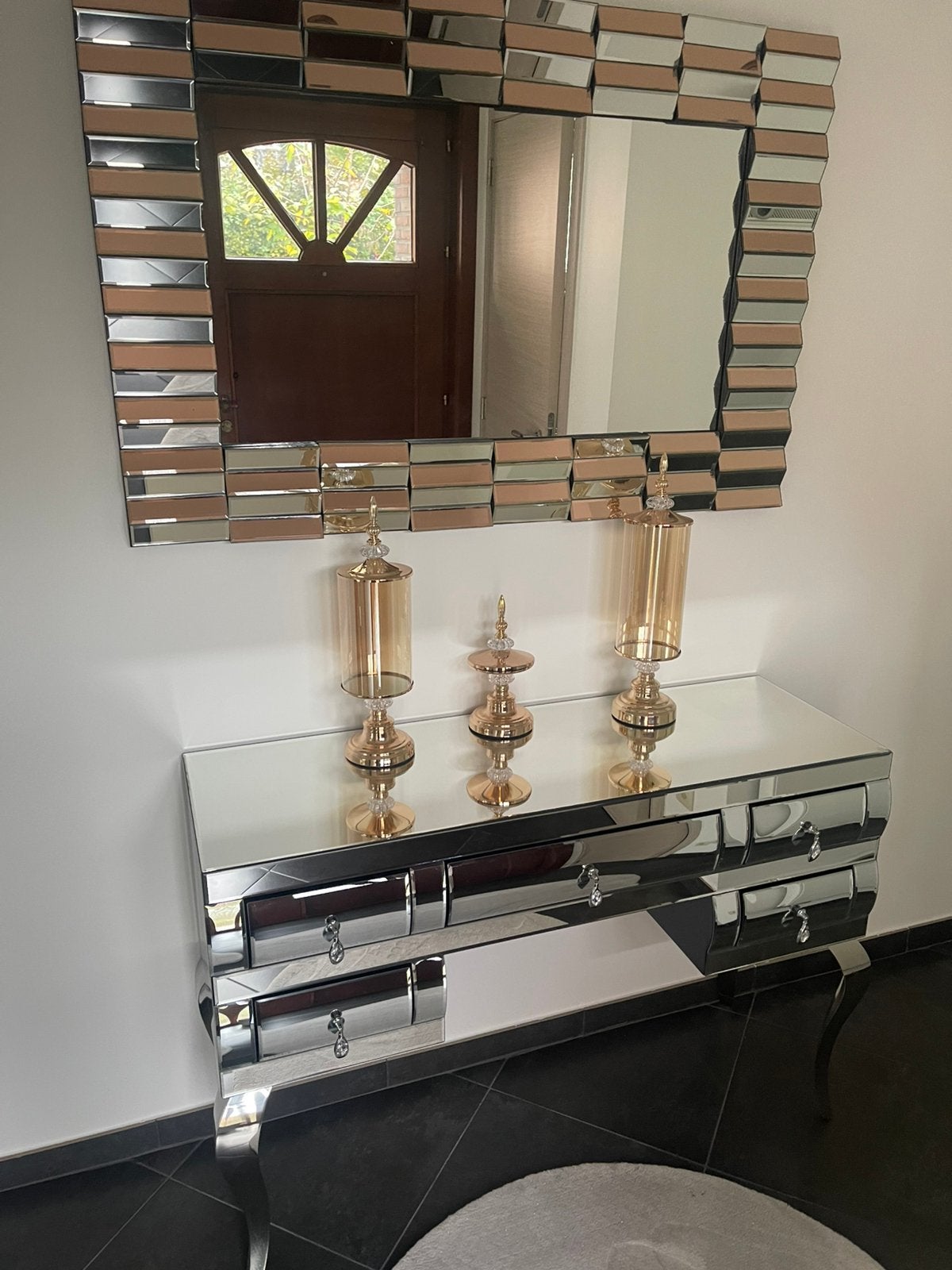 Spiegelconsole, grote wandspiegel en deco, Ophalen, Zo goed als nieuw, Rechthoekig, Metaal
