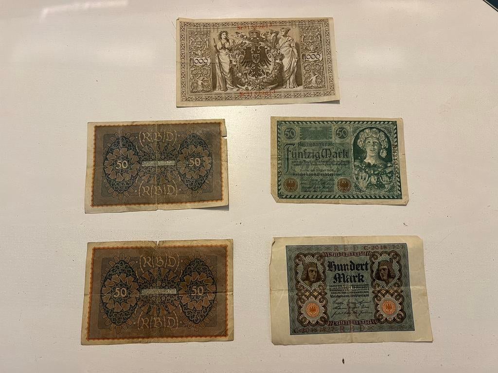 5 oude, duitse bankbiljetten, Ophalen of Verzenden