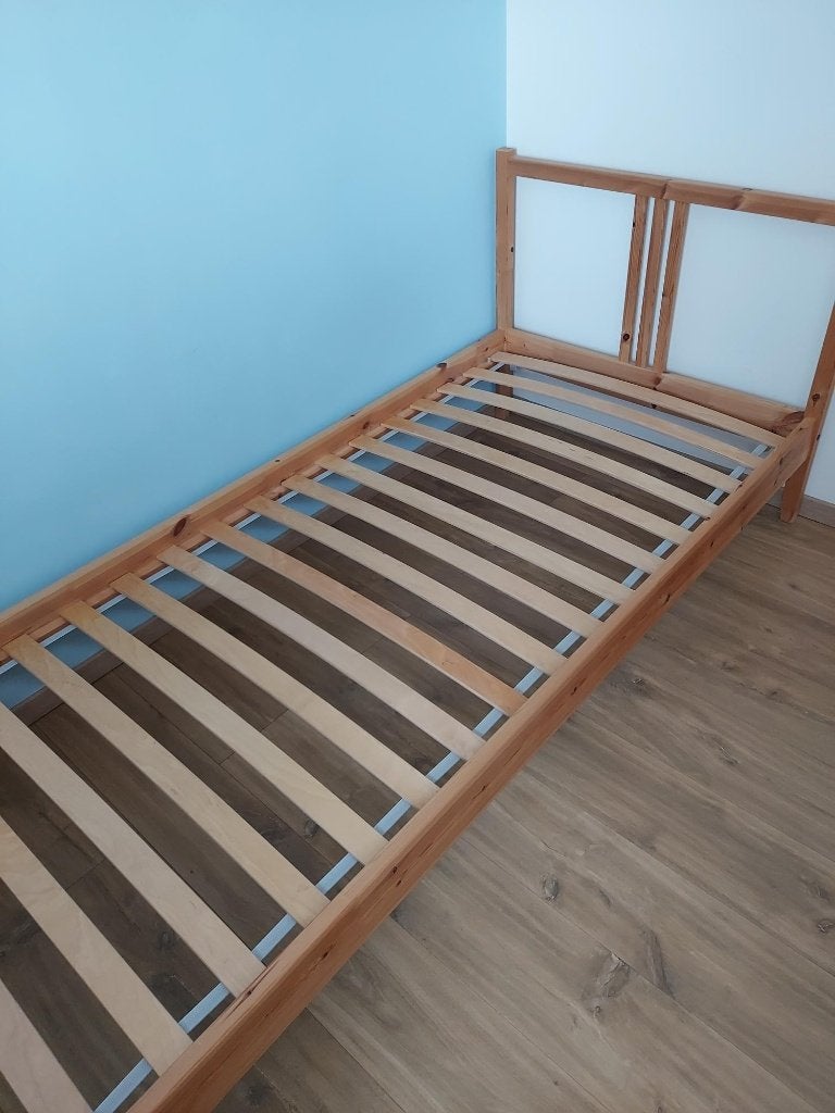 Hout bed frame 90 x 200, Ophalen, 90 cm, Eenpersoons, Bruin