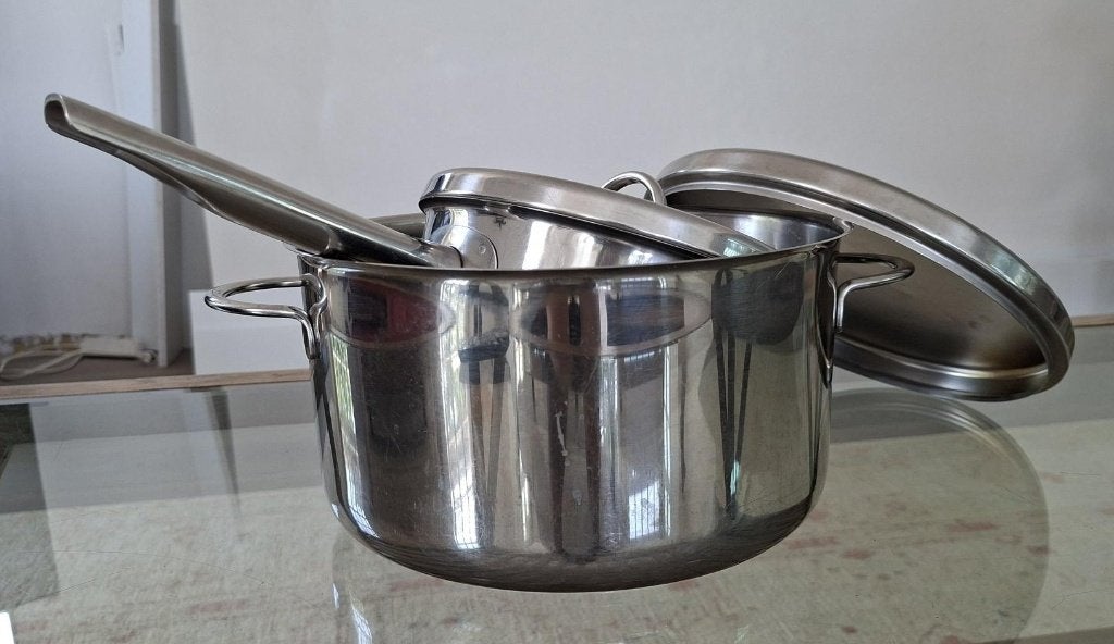Lot 2 casseroles SIGG calotherm 18 10 en acier inoxydable, Avec couvercle, Inox, Enlèvement, Utilisé