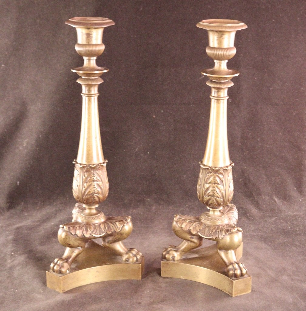 Paire de chandeliers Empire en bronze, Enlèvement ou Envoi