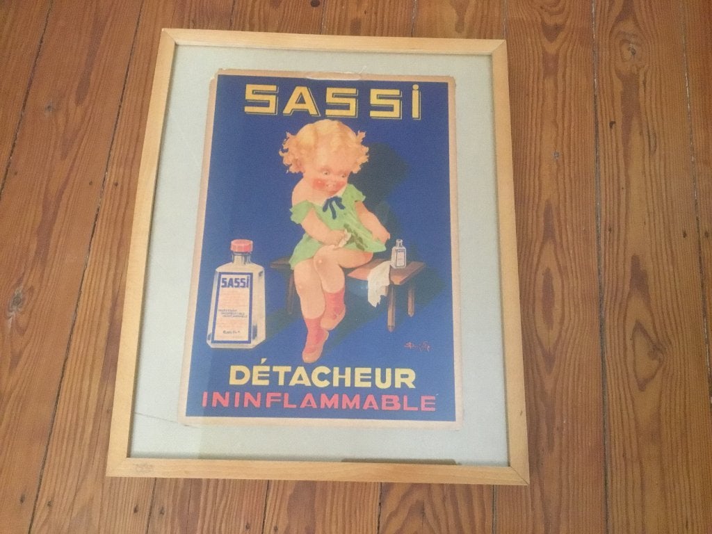 Oude reclame affiche Sassi, Verzamelen, Ophalen of Verzenden, Gebruikt, Reclamebord