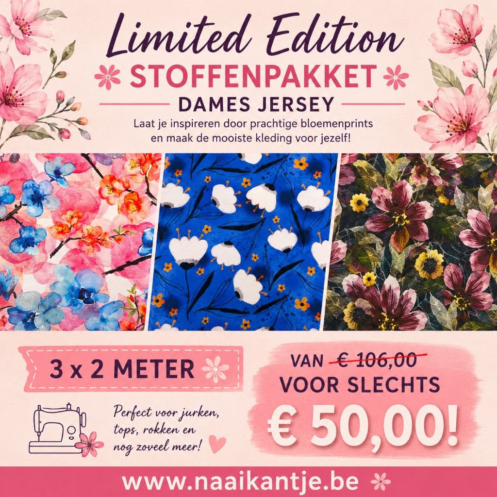 Koopje : Limited edition stoffenpakket met 6m Jersey stoffen, Overige kleuren, Verzenden, 120 cm of meer, Katoen